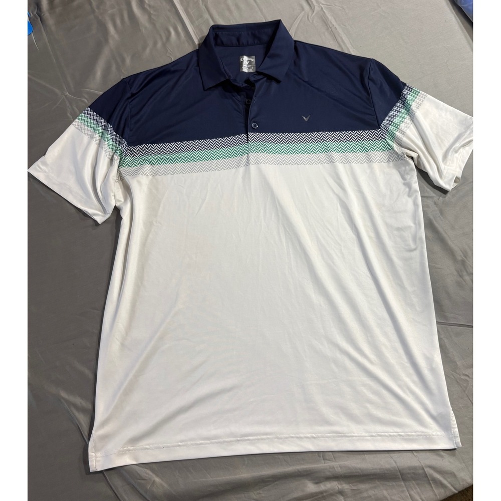 Callaway Mens Opti-Dri Golf Polo Shirt Navy White Chevron Stripe Large SA4547